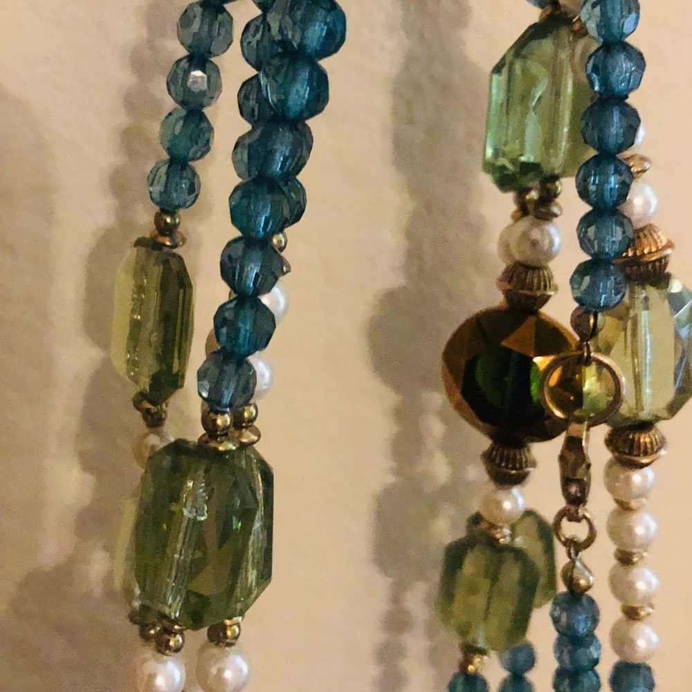 Blue, Green, Brown & Pearls XLong Necklace - Picture 7 of 8